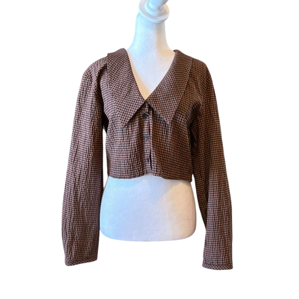 Zara Brown Checkered Crop Top